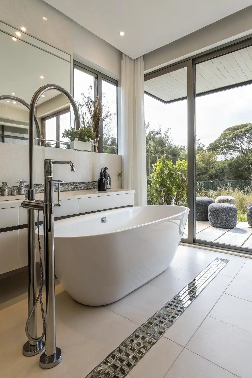 Modern fixtures bring a contemporary touch to classic bathtub designs.