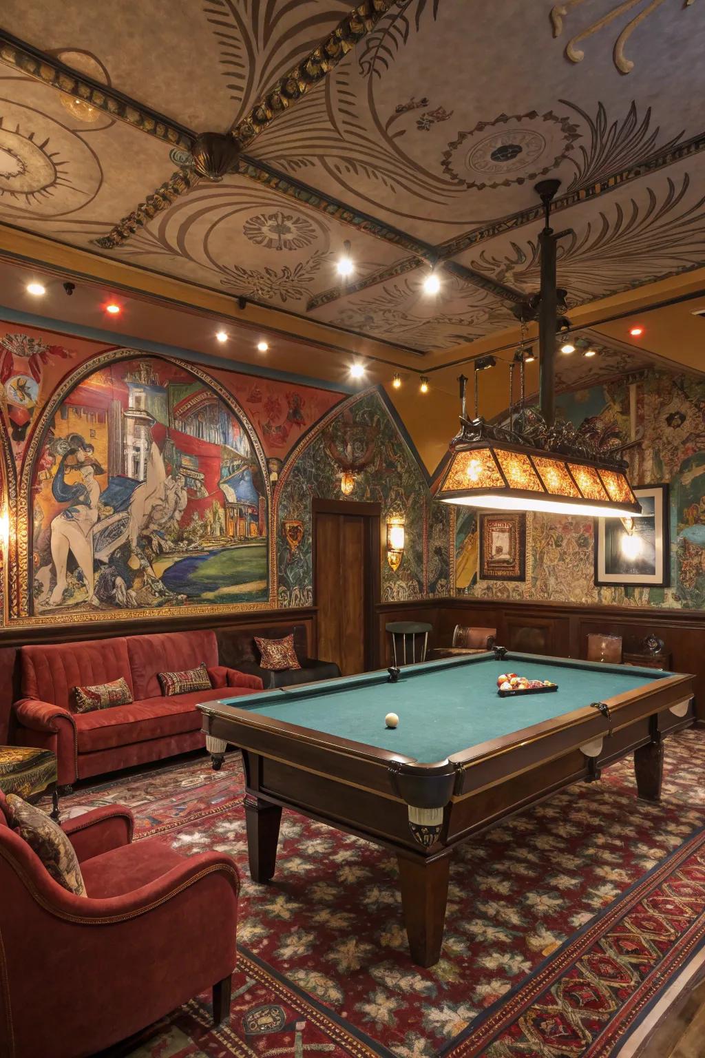 Artistic walls add personality to your billiard space.
