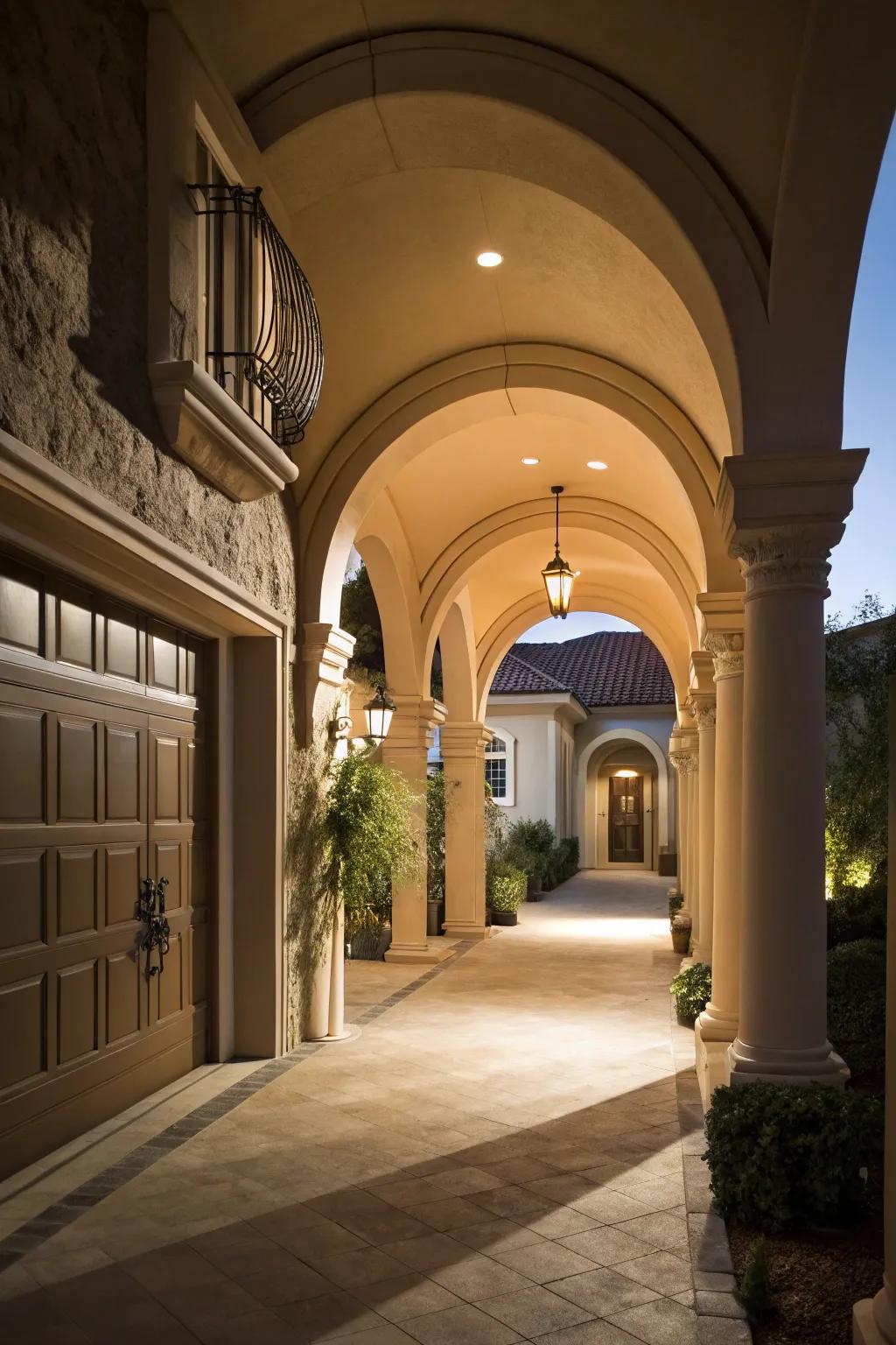 An elegant arched breezeway that exudes timeless beauty.