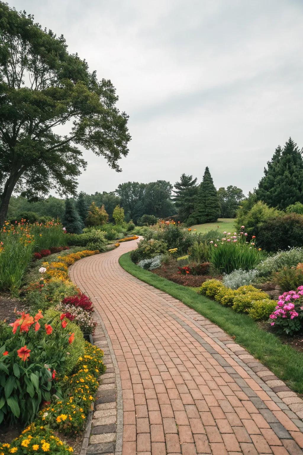 Brick pathways provide structure and charm in garden settings.