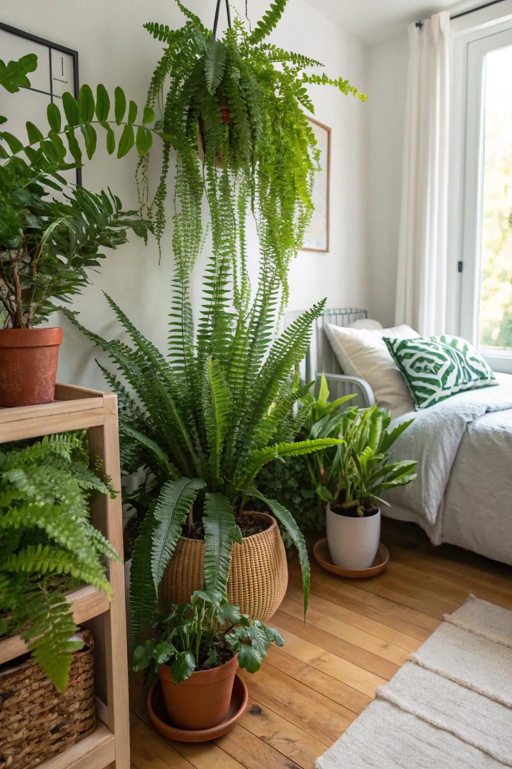 Greenery adds a refreshing and lively touch to any bedroom.