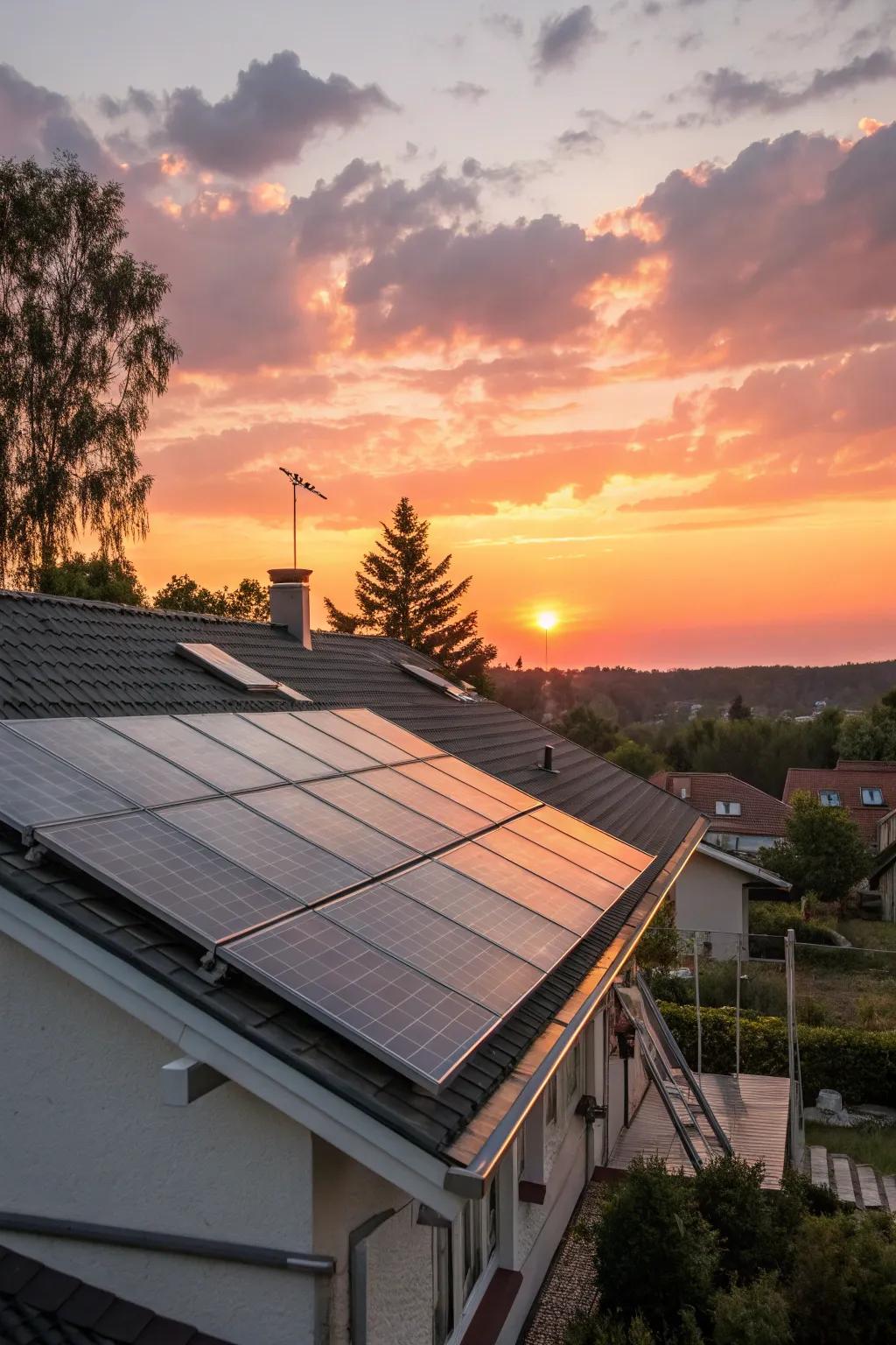 Photovoltaic arrays harnessing solar irradiance, a pivotal element of a sustainable abode.