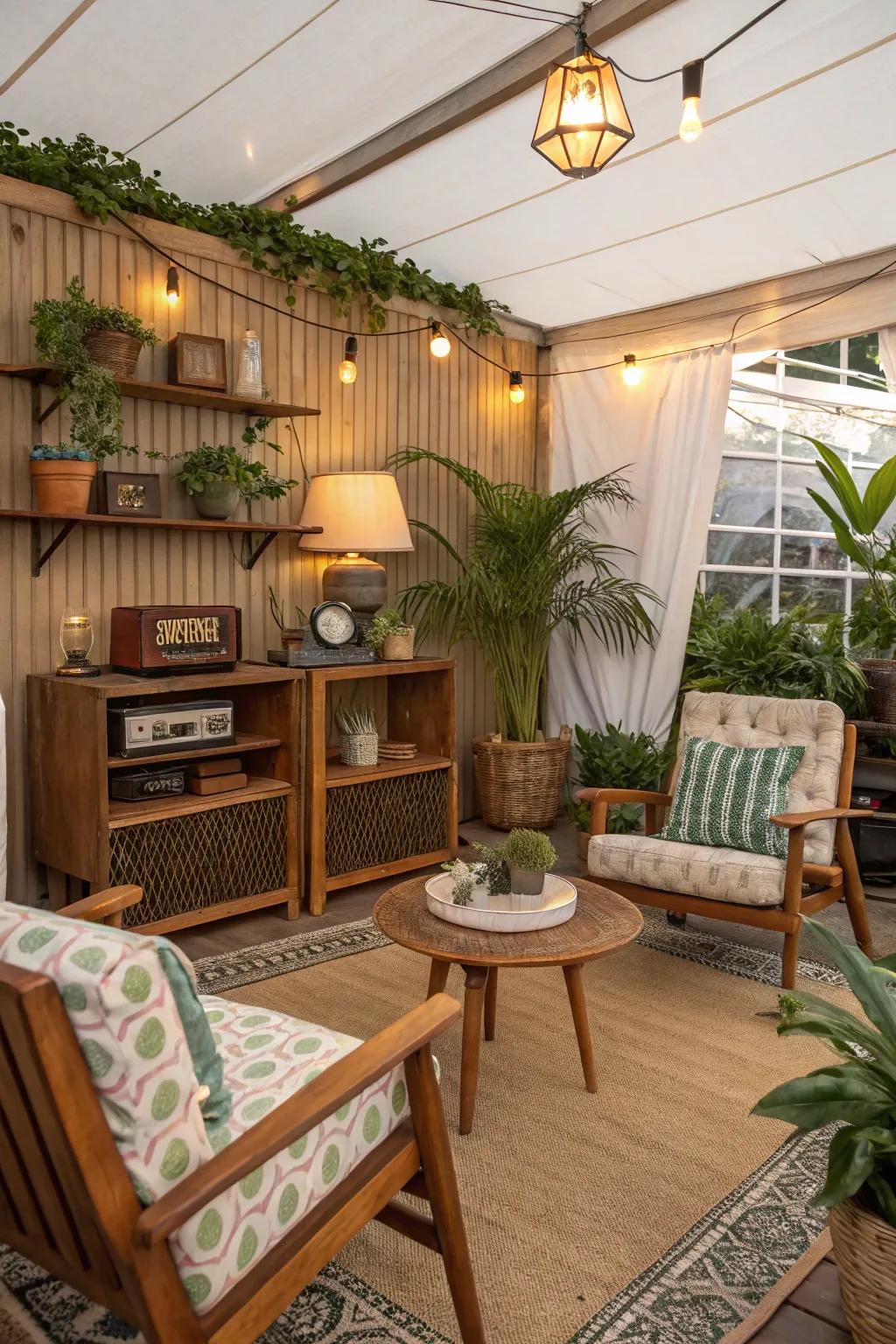 A charming vintage cabana with nostalgic decor.