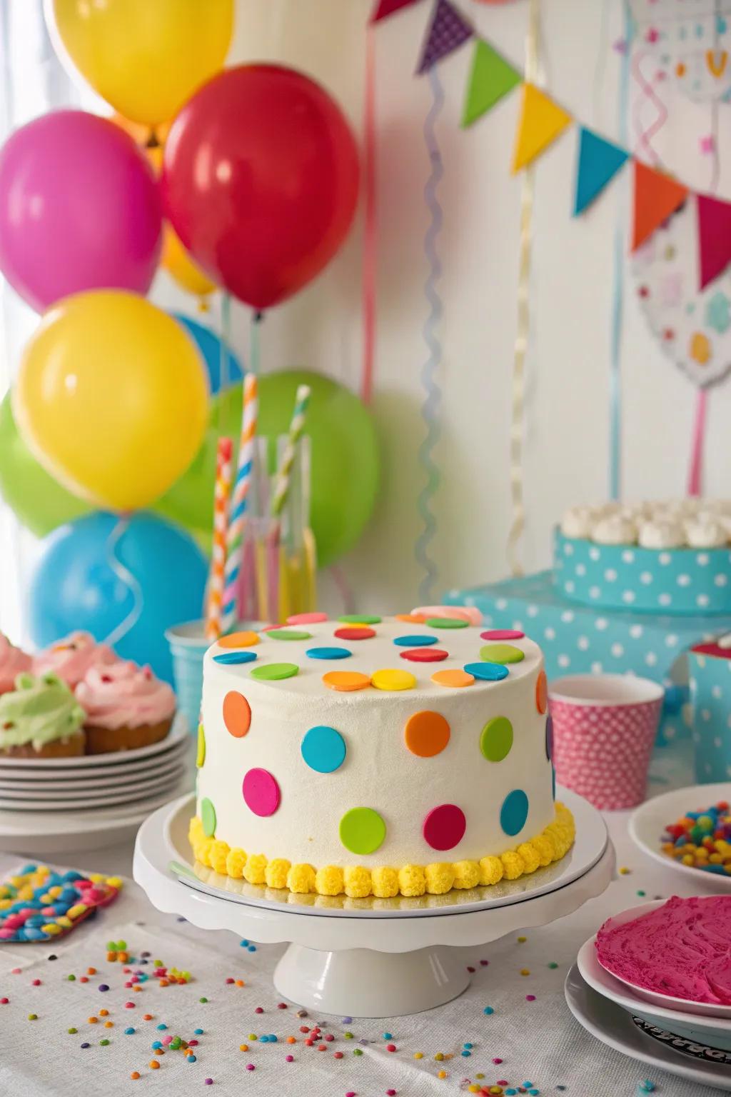 Playful buttercream polka dots for a cheerful cake design