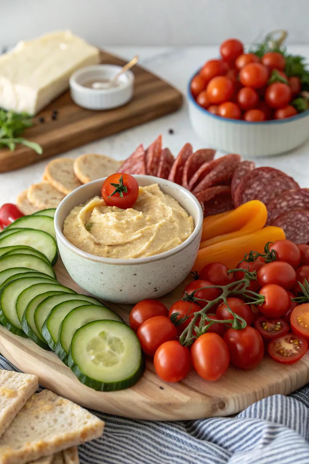 A garden-fresh charcuterie arrangement design.