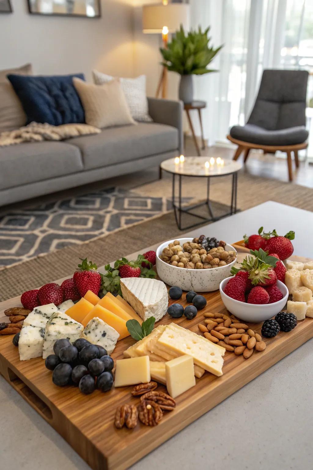 An artfully arranged cheese board.