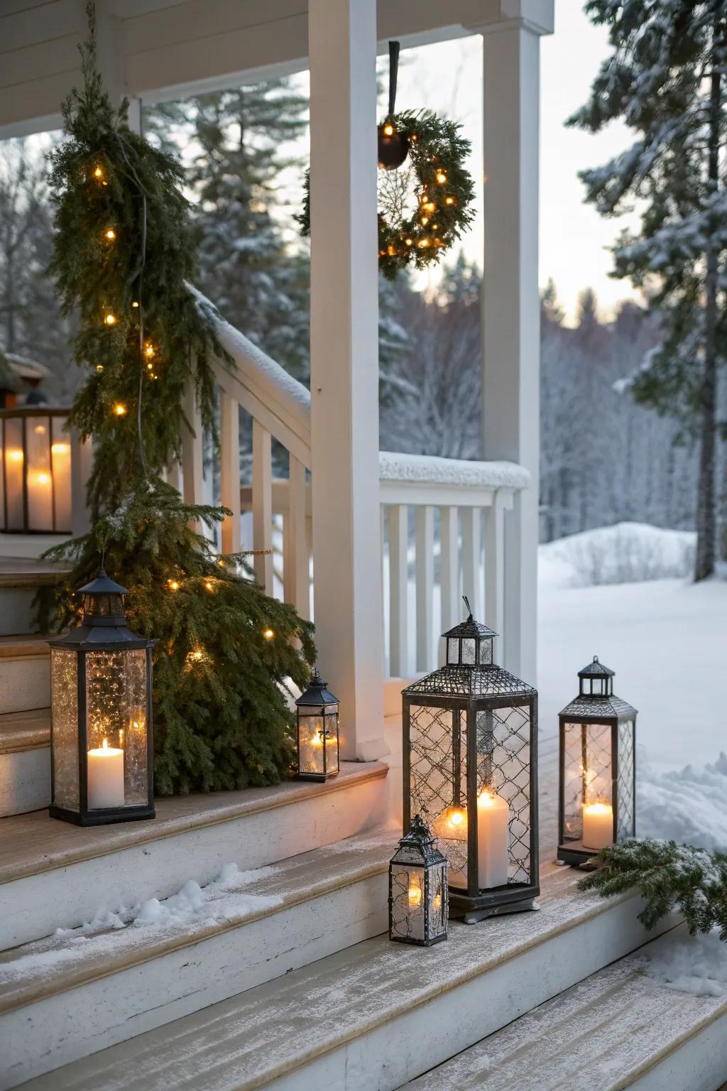 Lanterns offer a warm, vintage charm.