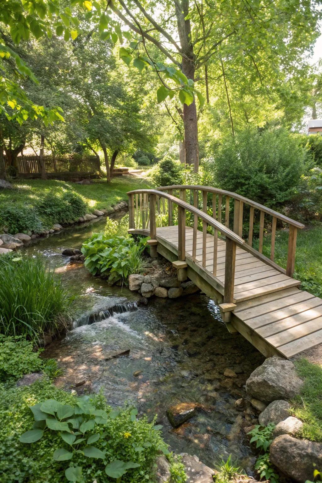 A small footbridge adds charm and function to your creekside landscape.