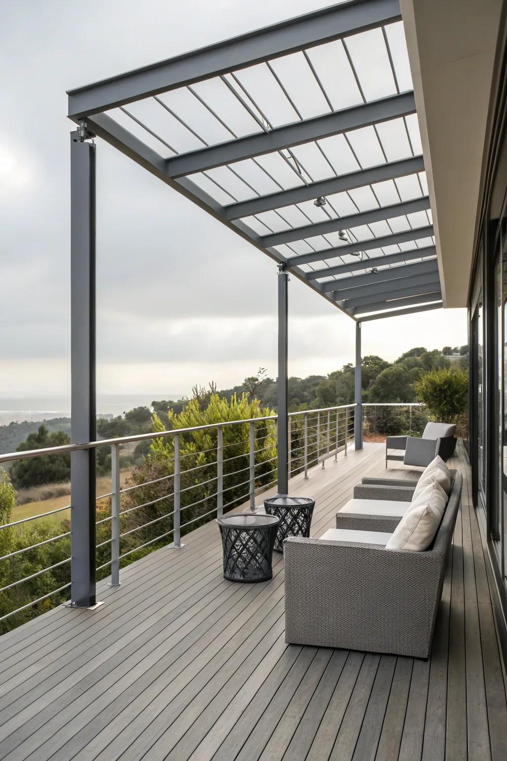 Modern metal covers offer a sleek and contemporary deck design.