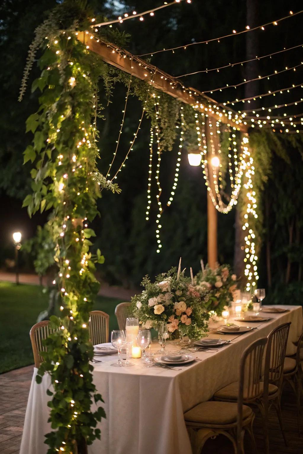 Starry lights append a nuance of enchantment to this setting.