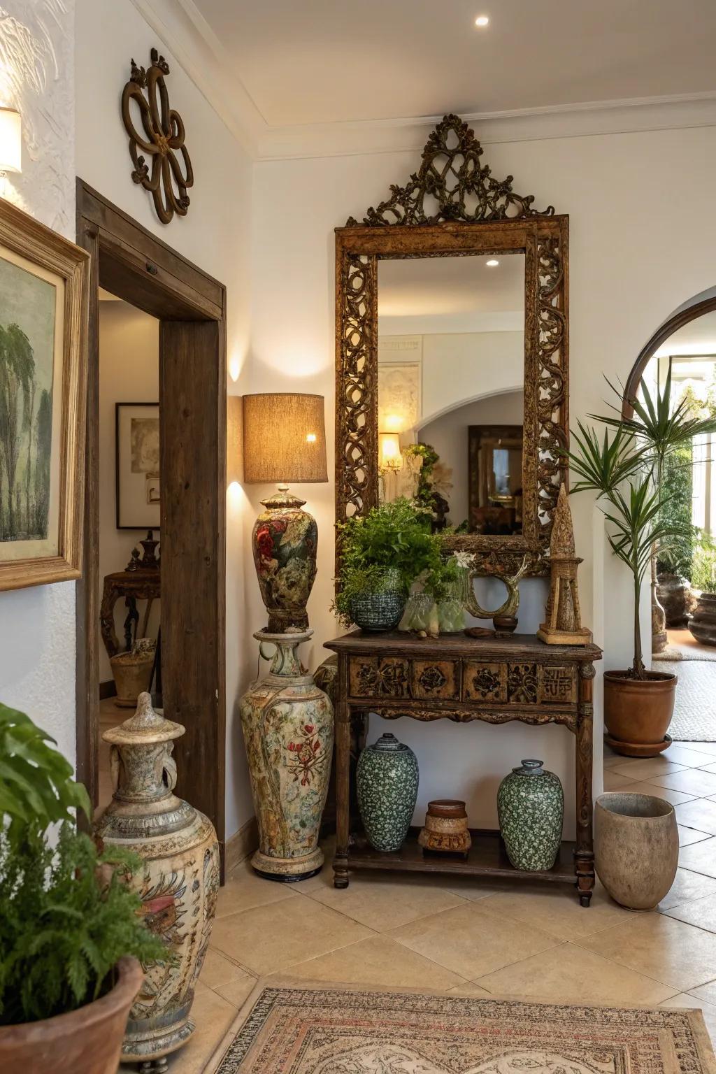 Vintage pieces add history and character to entryway decor.