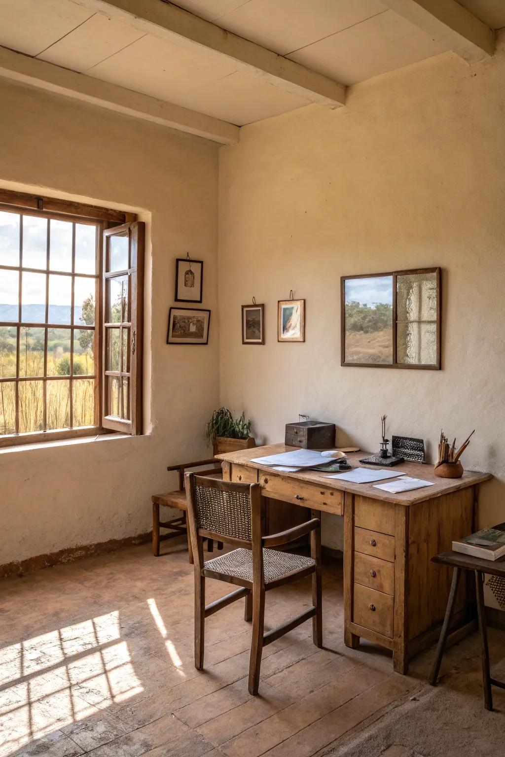 A serene workspace with a calming neutral palette.