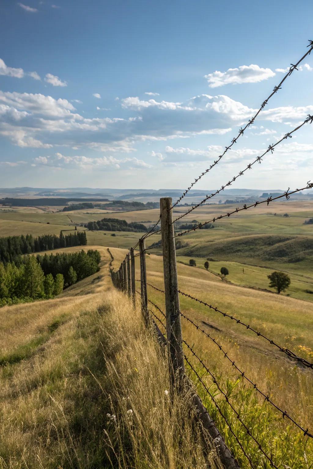 Barbed wire fences are a durable choice for large properties.