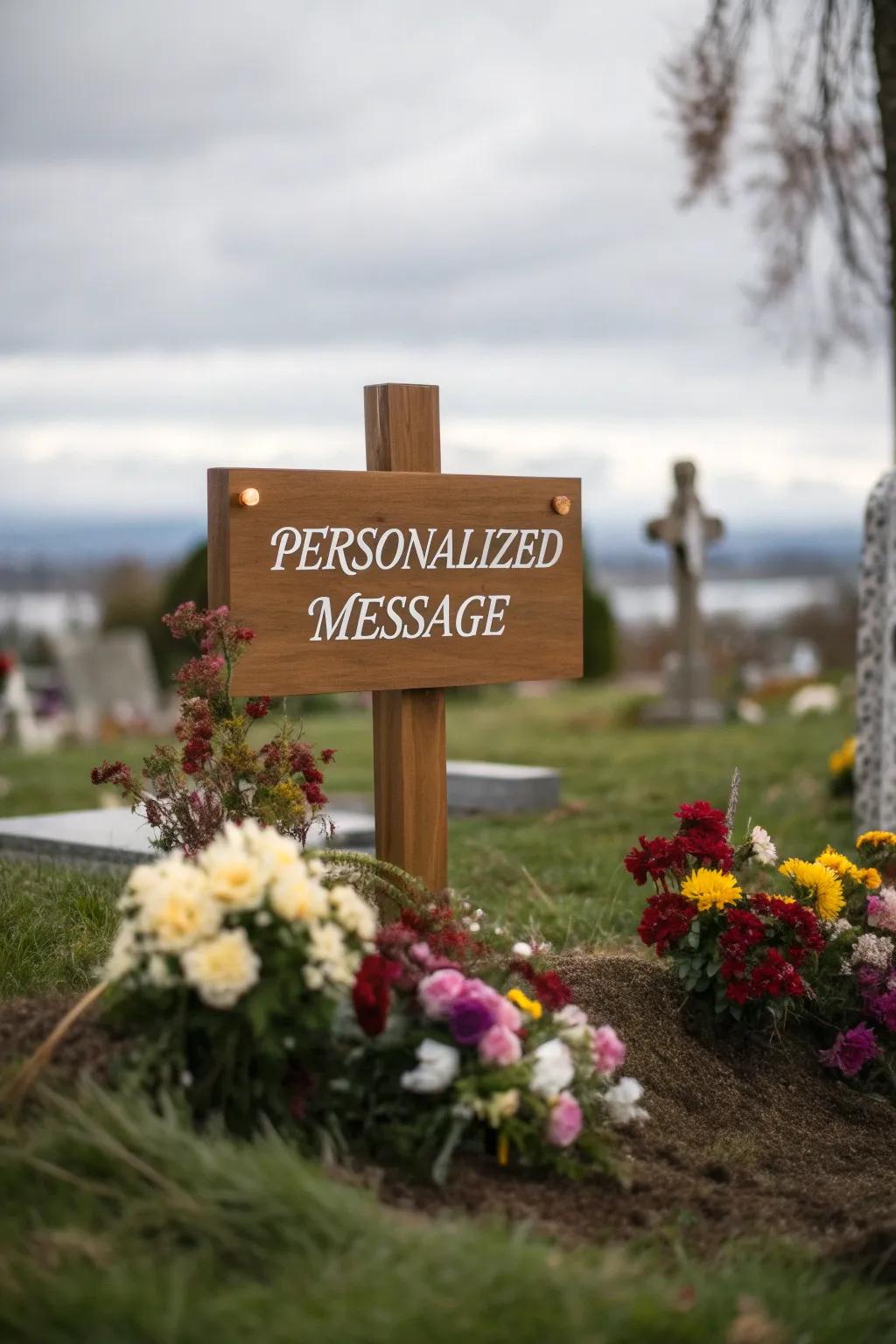 A personalized sign expresses affection and remembrance.