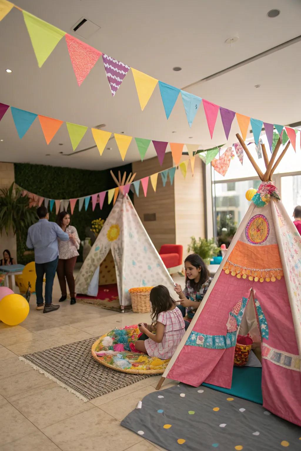 Themed props like mini teepees adding charm to a 'Wild One' birthday party.