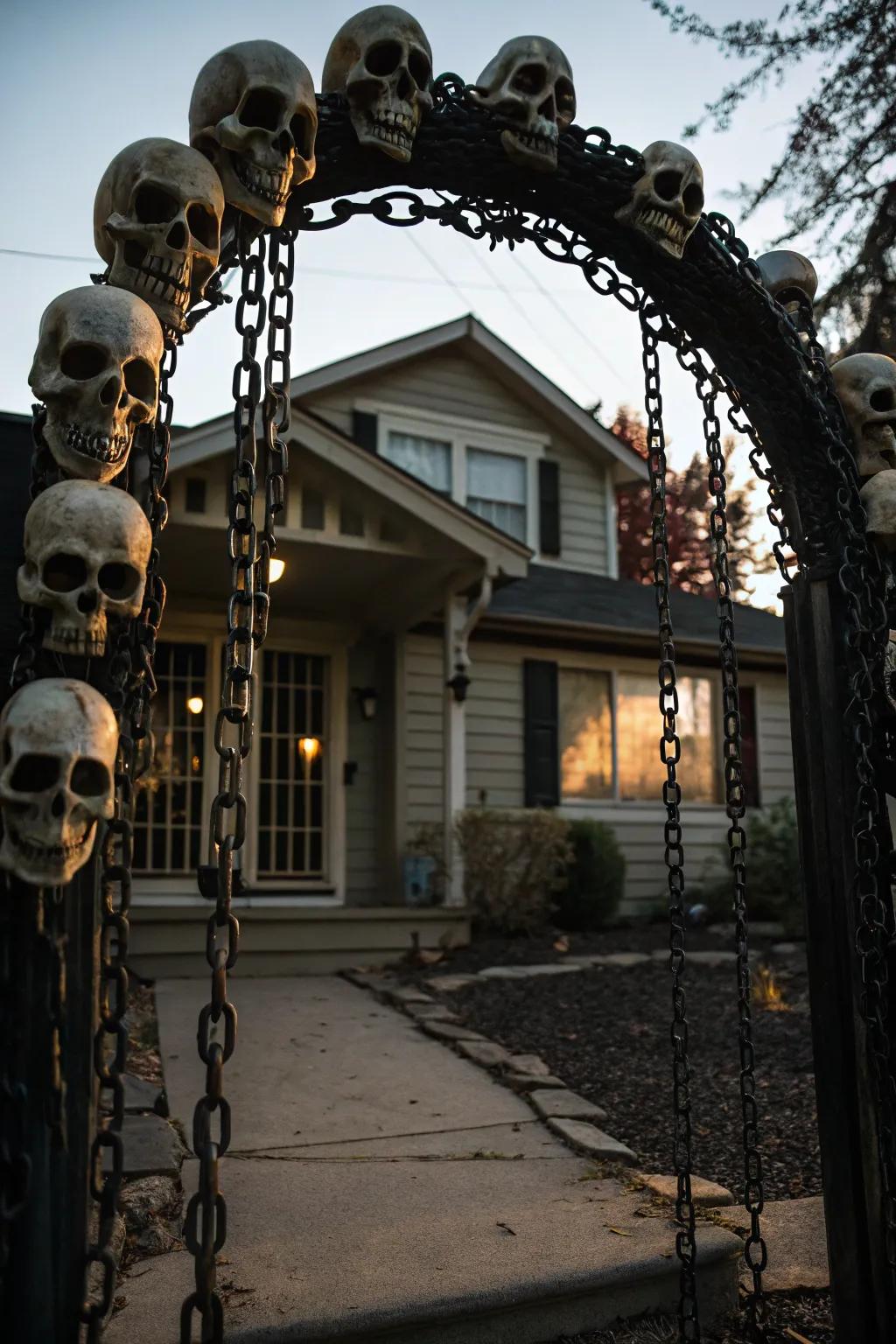Construct a majestic ingress by means of a spooky cranium gateway.