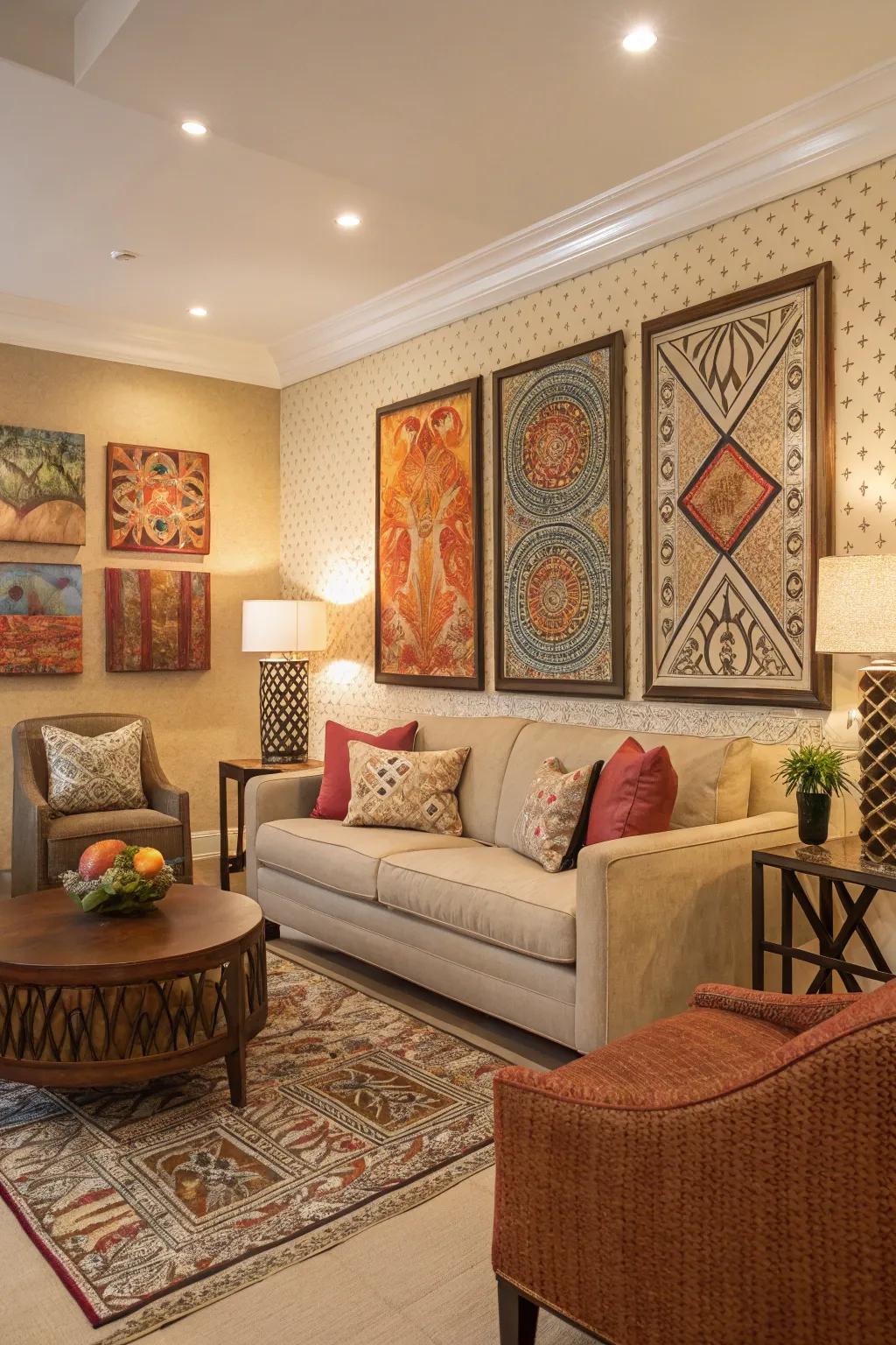 A living area showcasing a striking feature wall