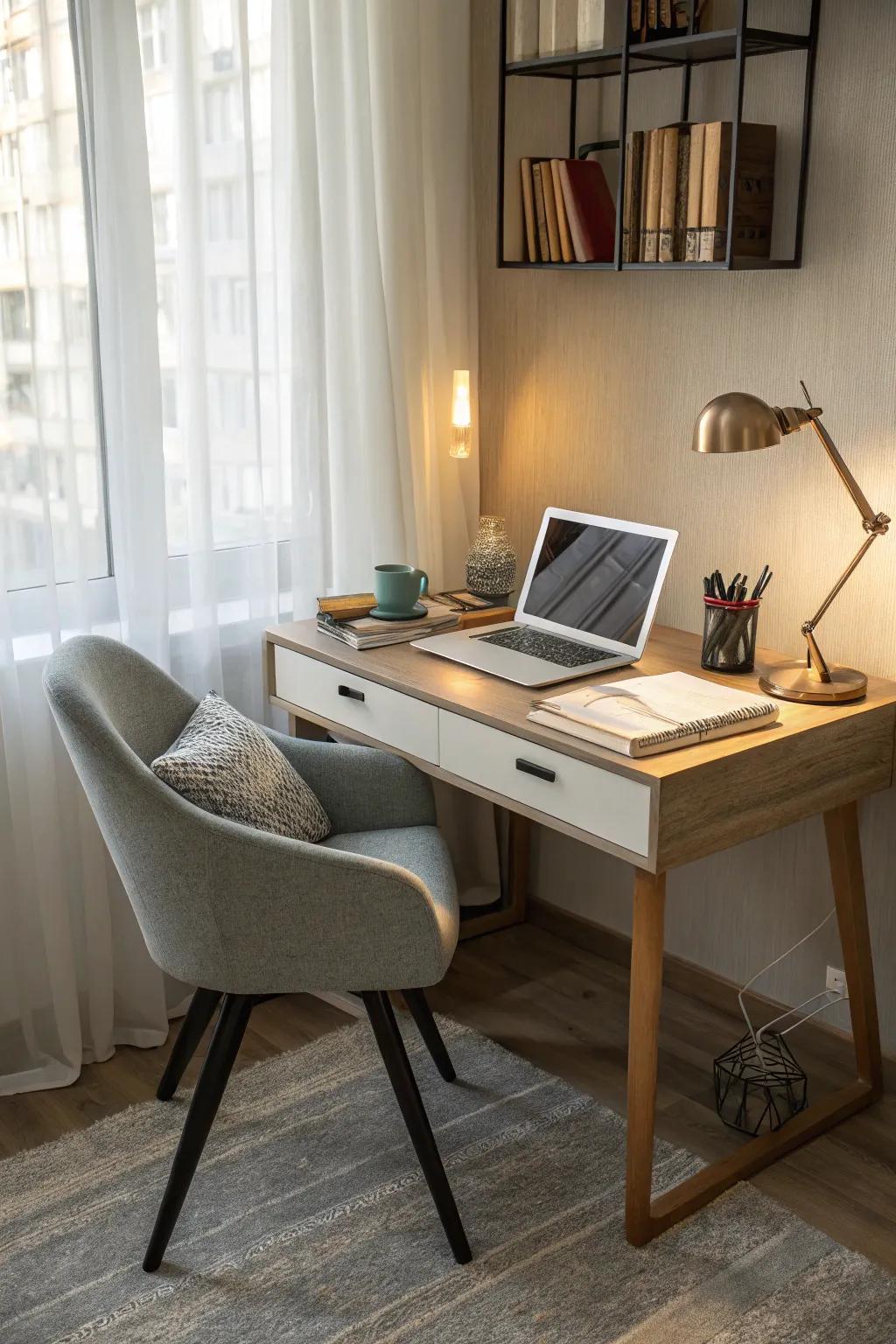 A small desk can transform an unused corner into a productive space.