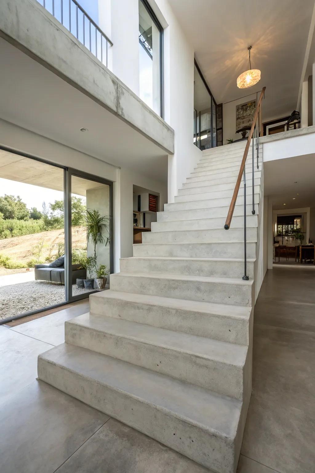 Polished and contemporary concrete stairs for a minimalist design.