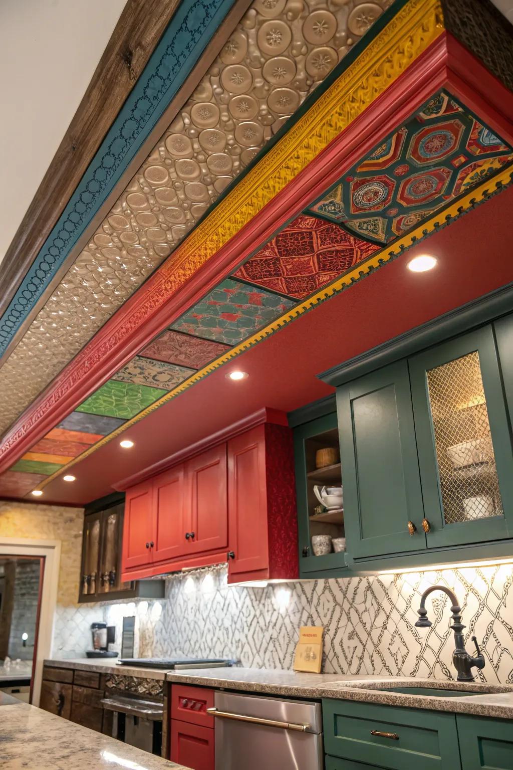 A soffit with bold color and texture, adding creativity to the kitchen.