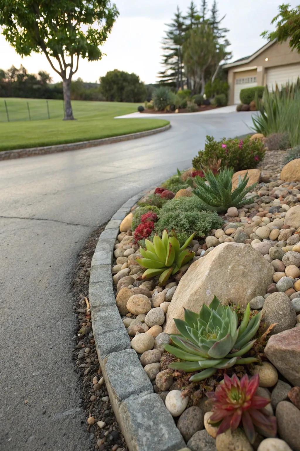 Stone accents bring texture and interest to your driveway.