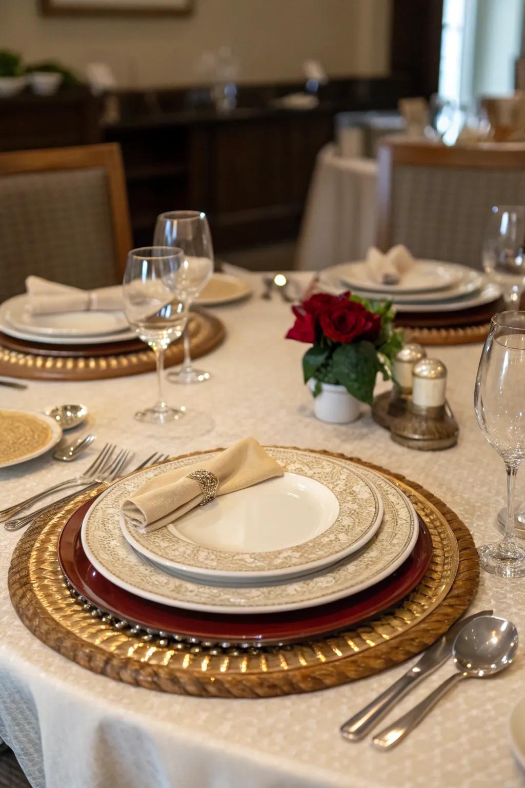 An elegant dining setup with essentials on a lazy Susan.