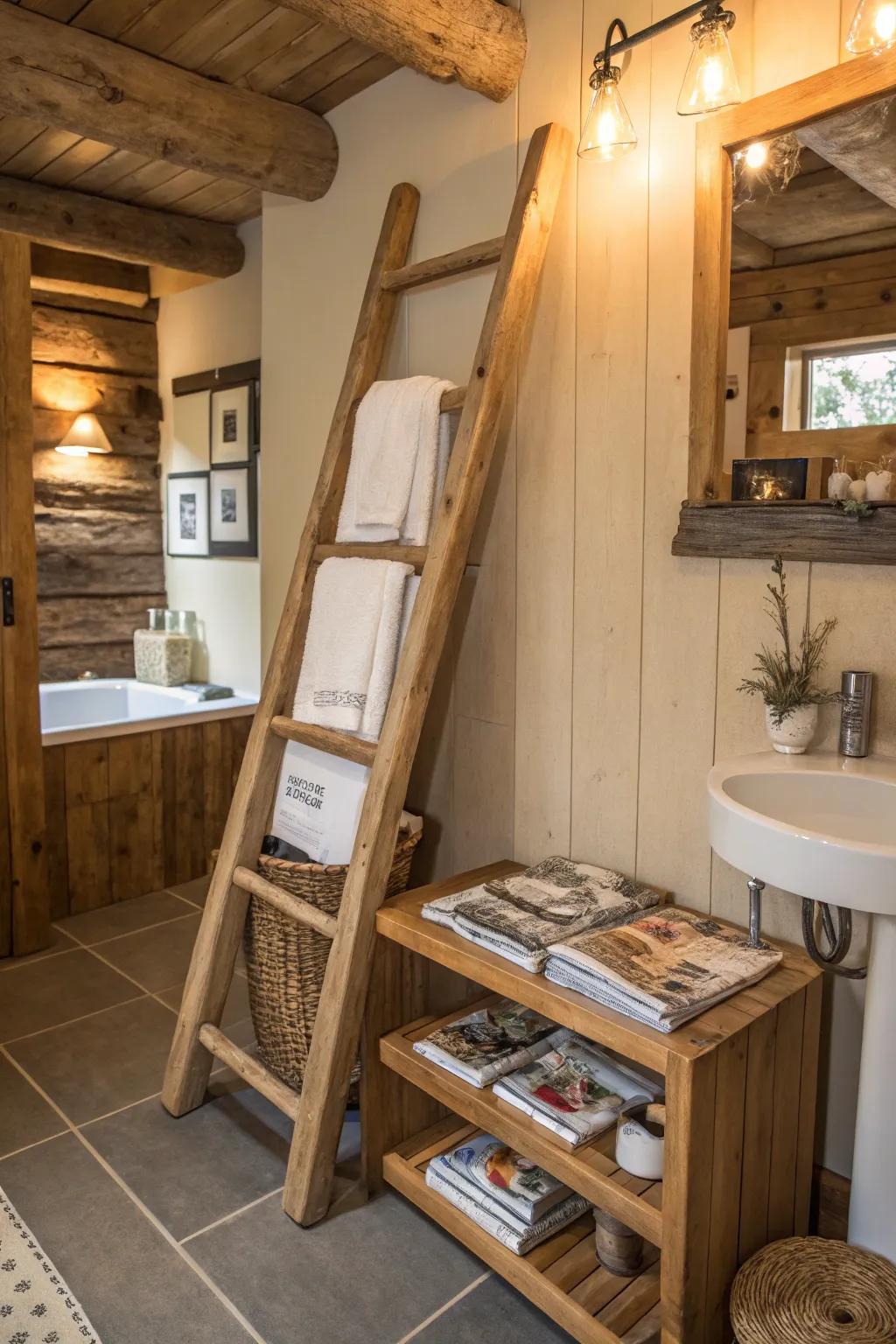 Ladder shelves mix charm and extra storage.