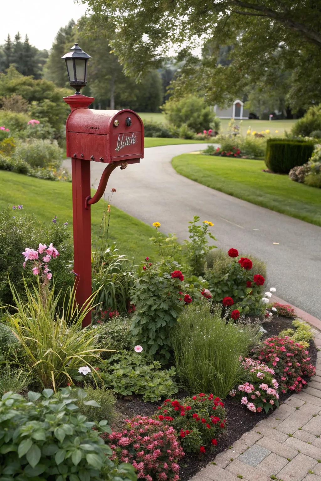 Enhance curb presence by merging your mailbox support with surrounding greenery.