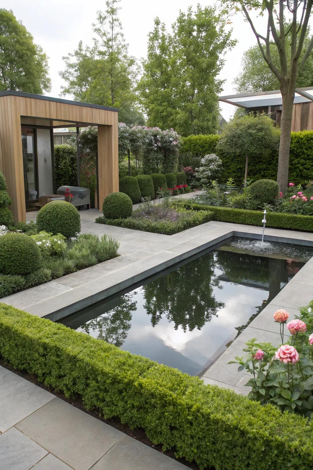 Water features add tranquility to modern landscape designs.