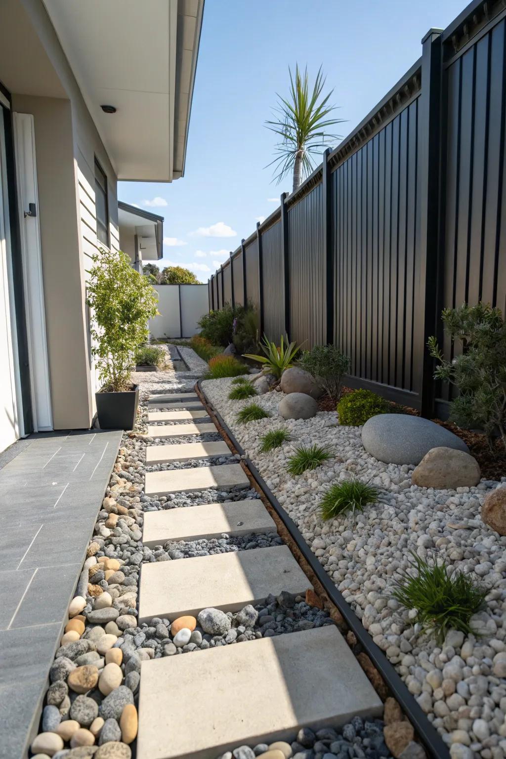 Pebbles and rocks add natural texture and contrast.