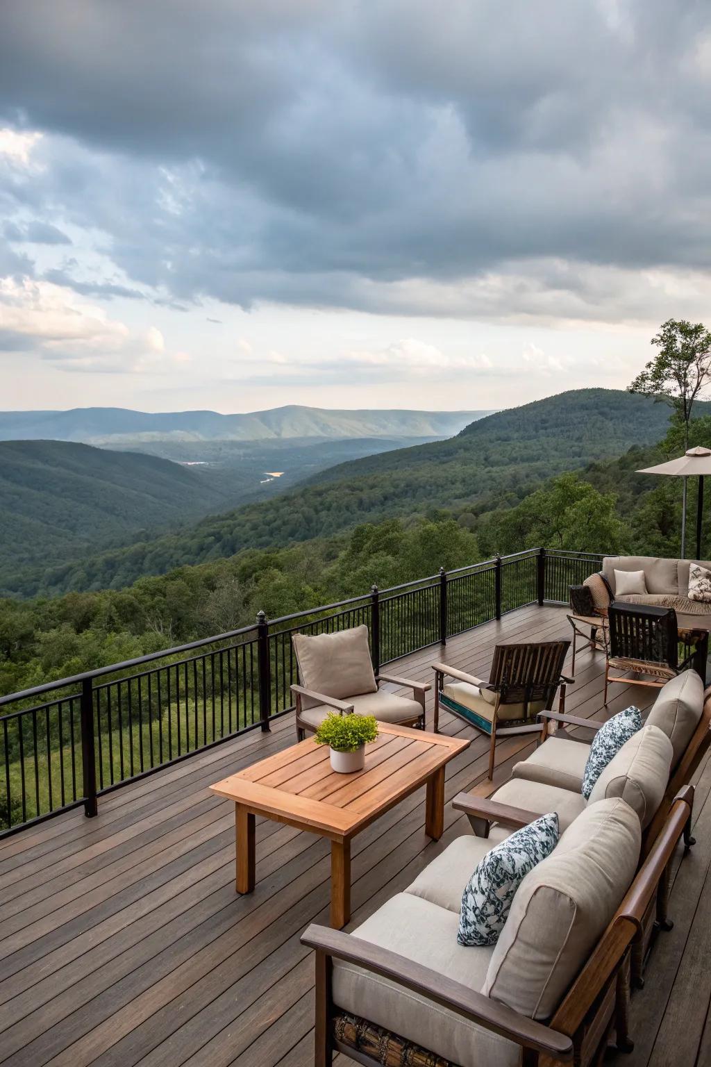 A spacious deck for outdoor enjoyment in mountain settings.