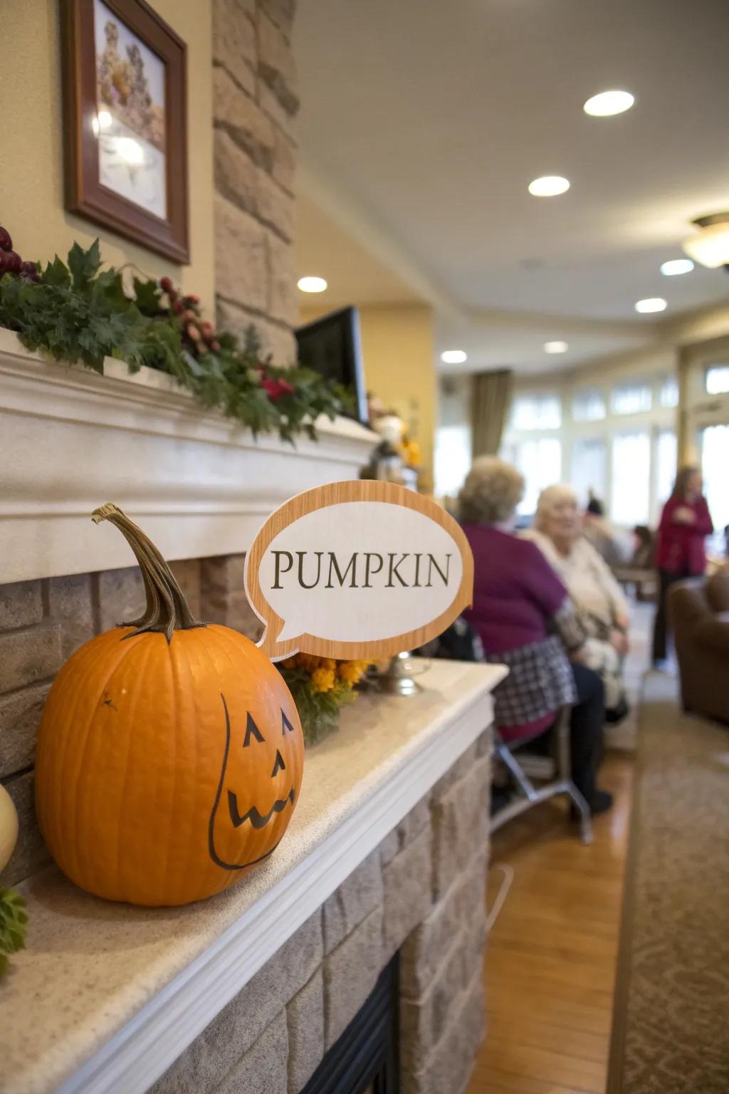 A speech bubble gives this pumpkin a voice of its own.