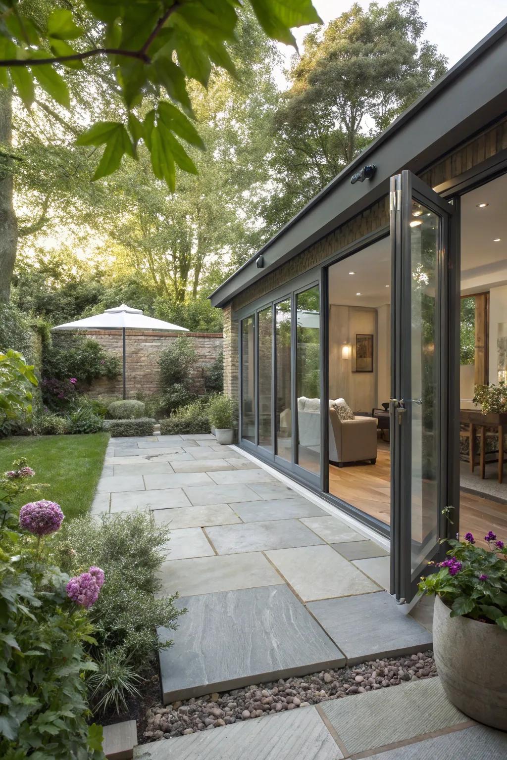 Chic stone paving defining an elegant garden room.