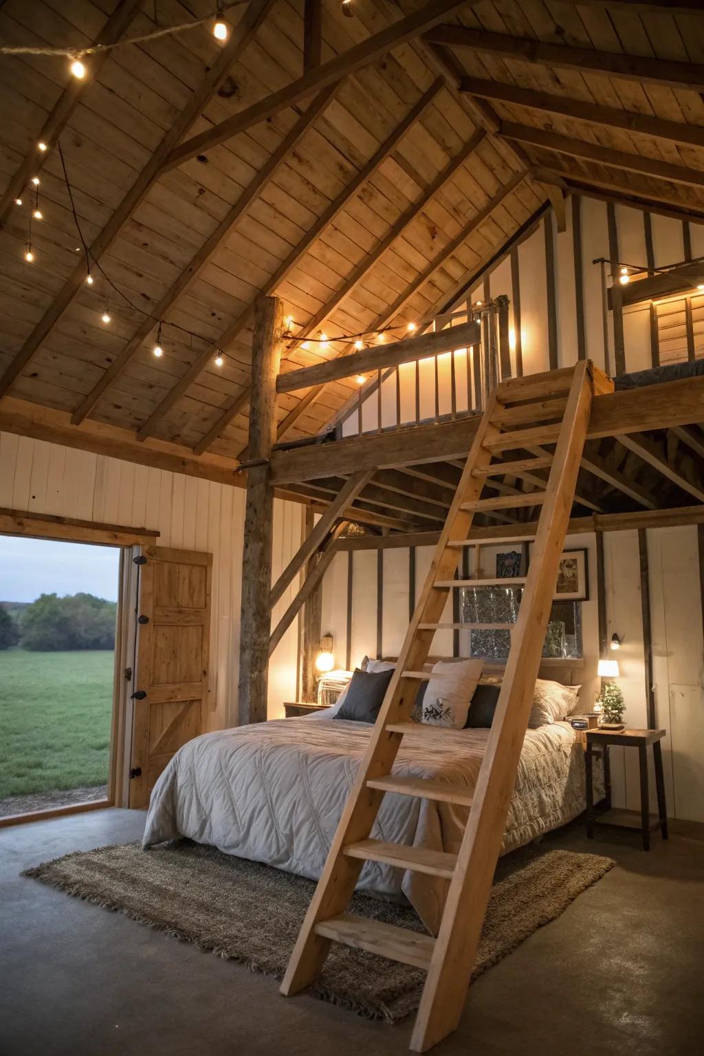 Add a cozy loft bedroom to your pole barn for a restful retreat.