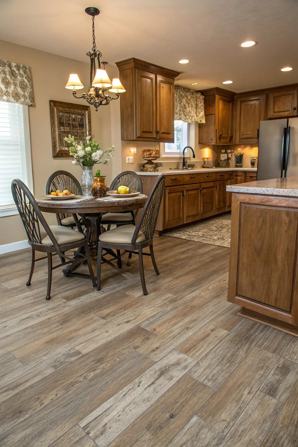 Vinyl flooring offers versatility and practicality with a variety of stylish options.