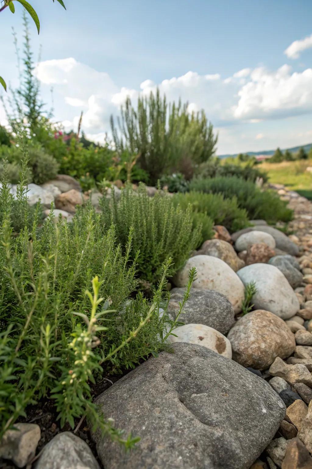 A rock garden filled with aromatic herbs for a sensory delight.