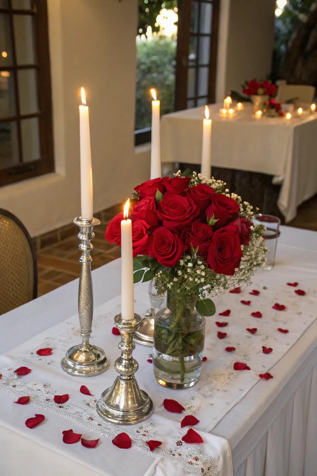 Romantic Setting with Roses and Candles