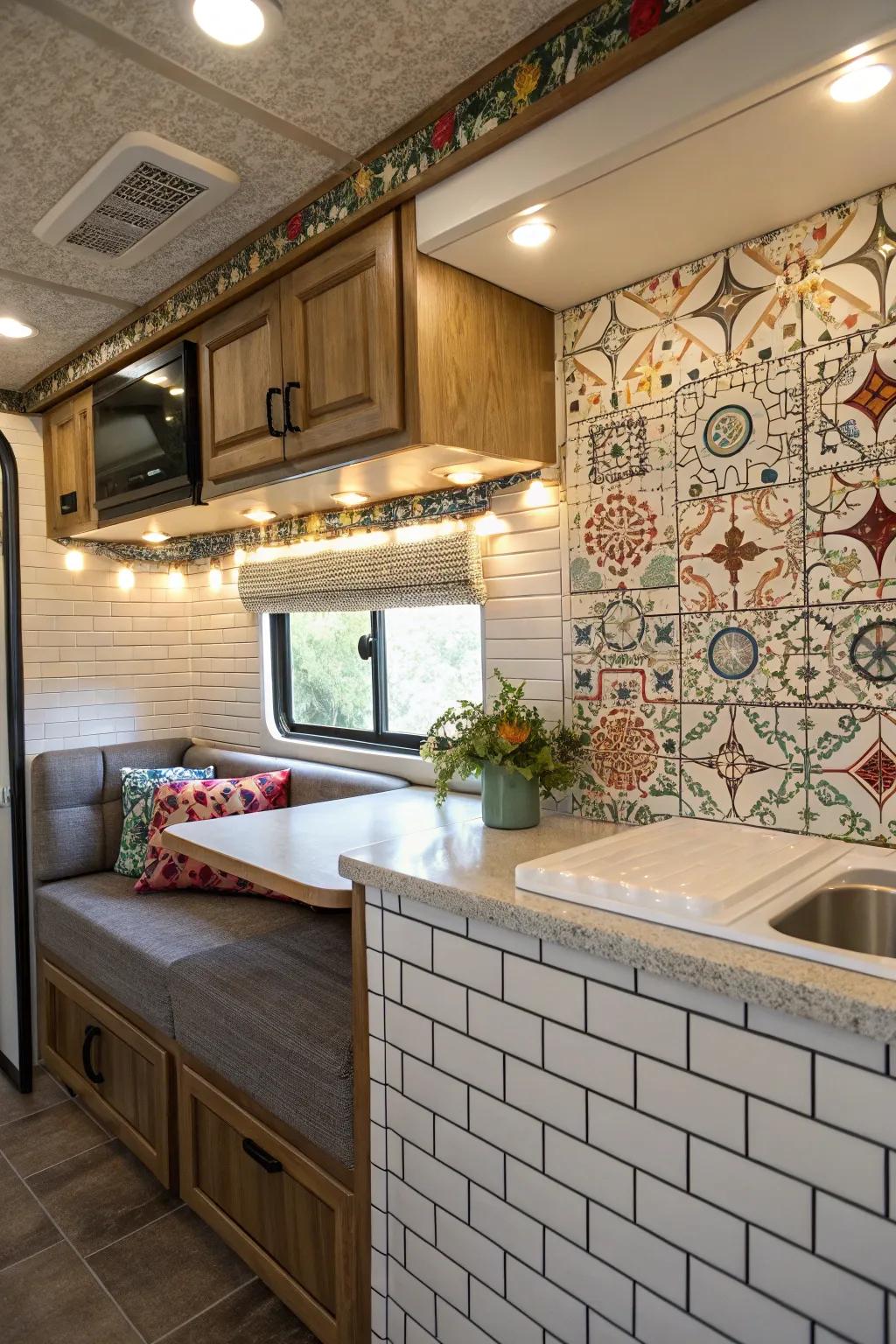Surfaces with texture contribute depth and interest to the interior of this RV.