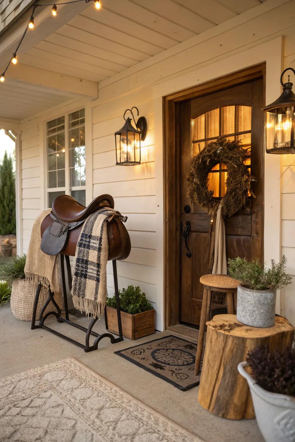 A saddle in the entryway creates a welcoming and intriguing first impression.