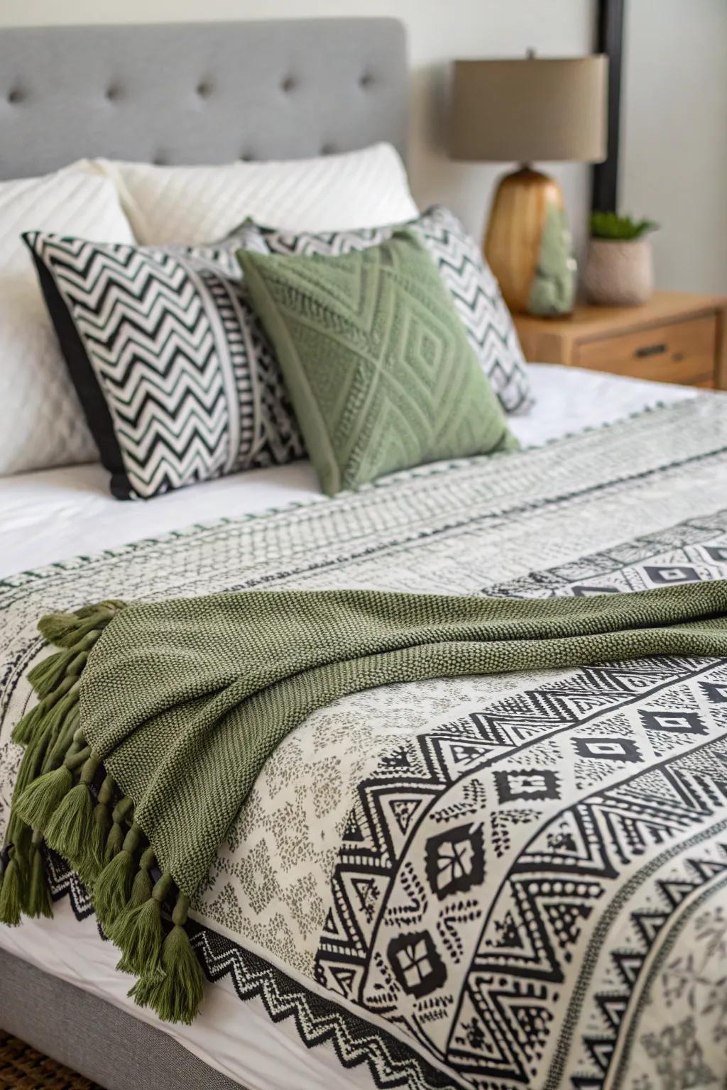 Textured textiles bring warmth and dimension to a serene bedroom.