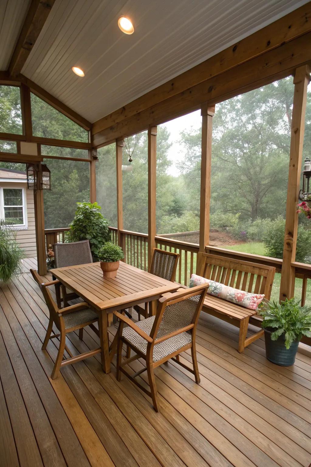 Earthy timber accents elevating the porch