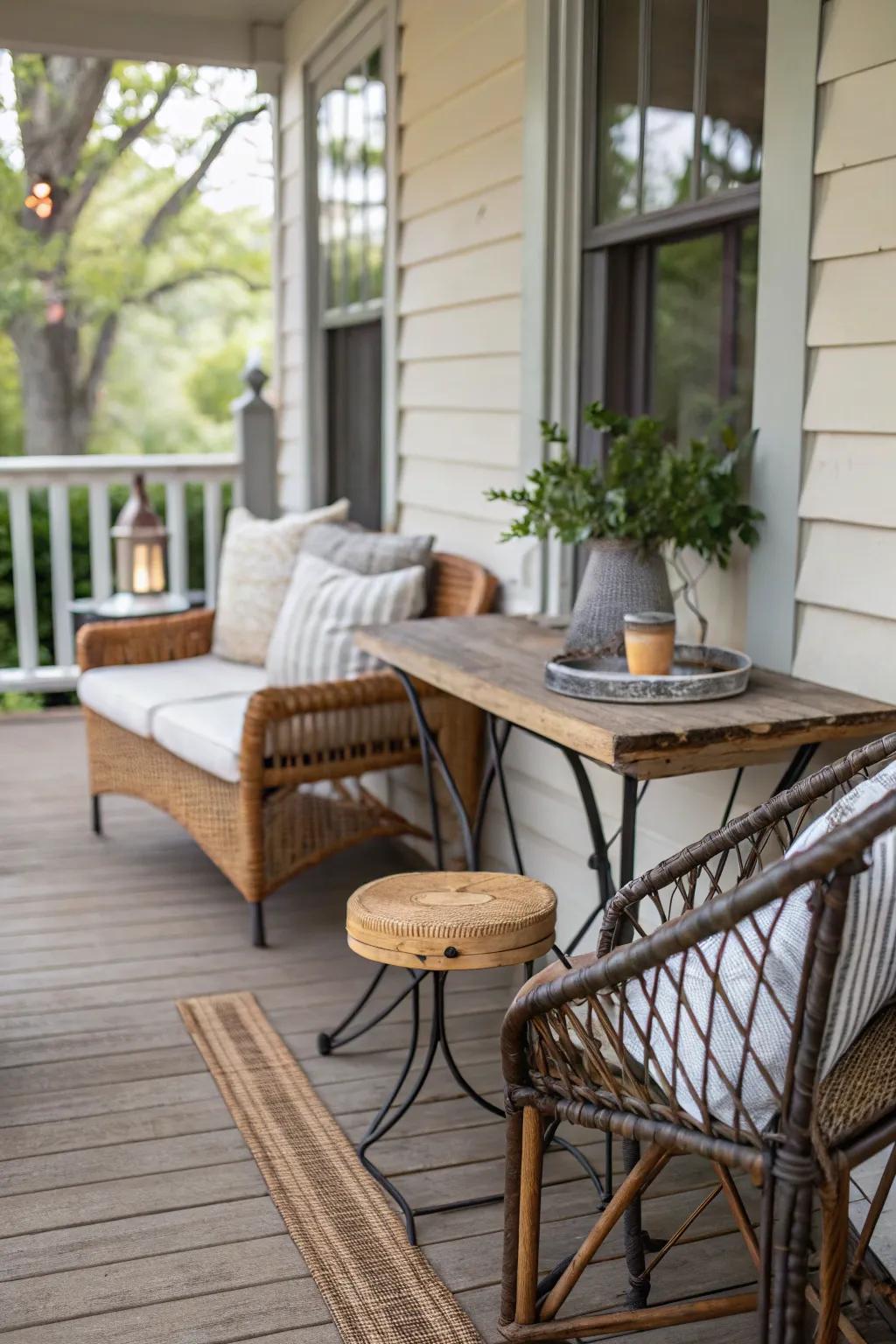 A mix of materials brings texture and depth to a small back porch.