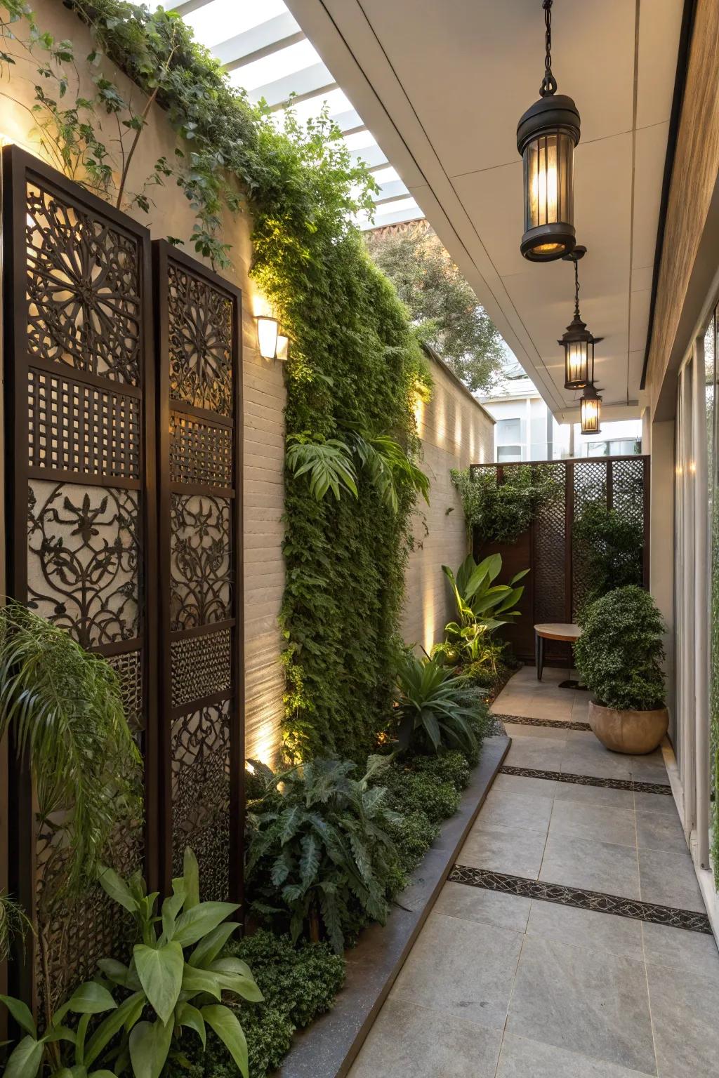 A small patio with vertical elements offering privacy and style.