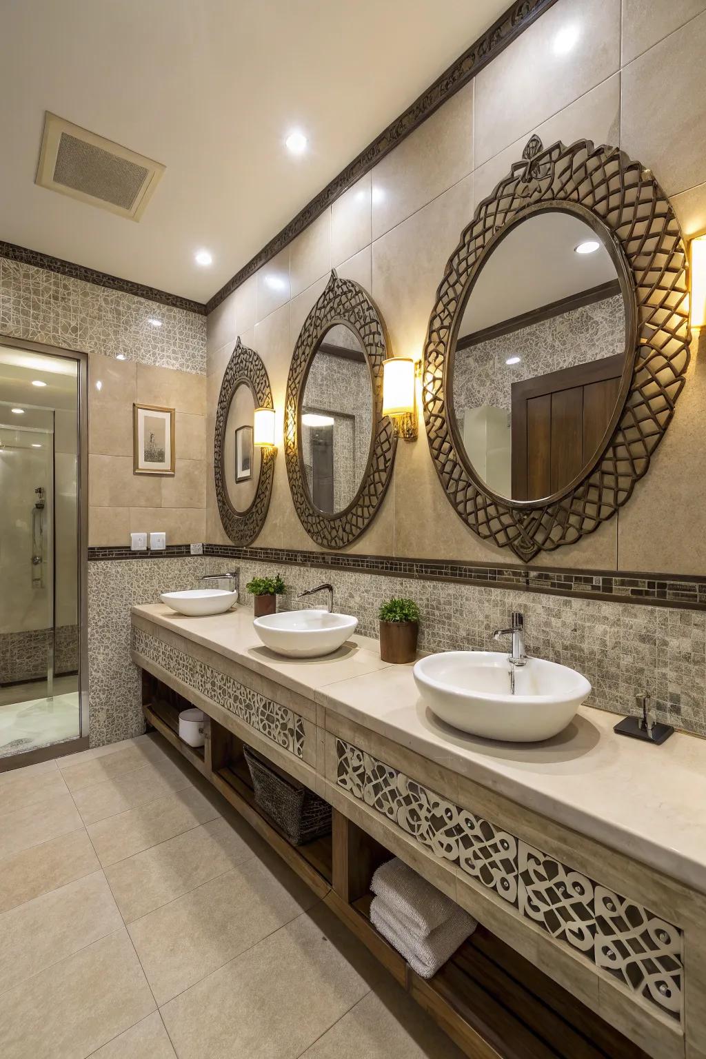Decorative glassware enhances both vogue and practicality within the work restroom.