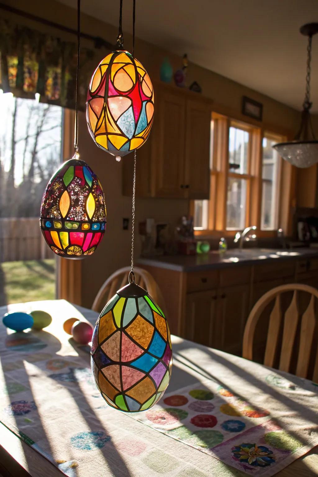 Seasonal stained glass accents bring festive cheer to your home.