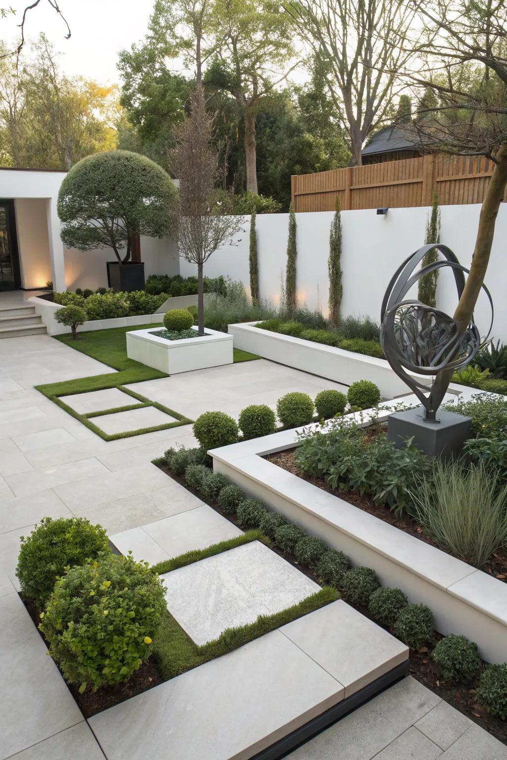 A chic contemporary garden featuring modern design elements.