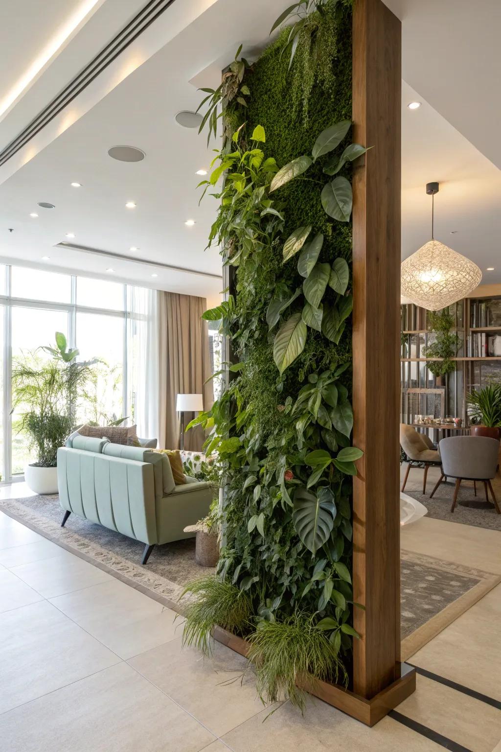 A partition featuring plants for a natural, calming effect.