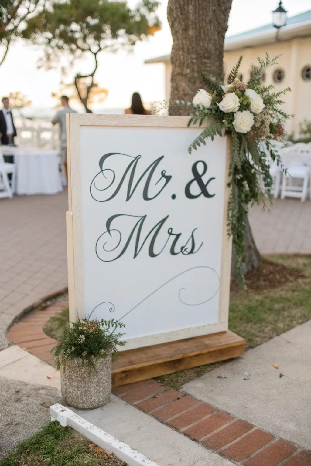 Calligraphy imparts an elegant nuance to wedding signage.