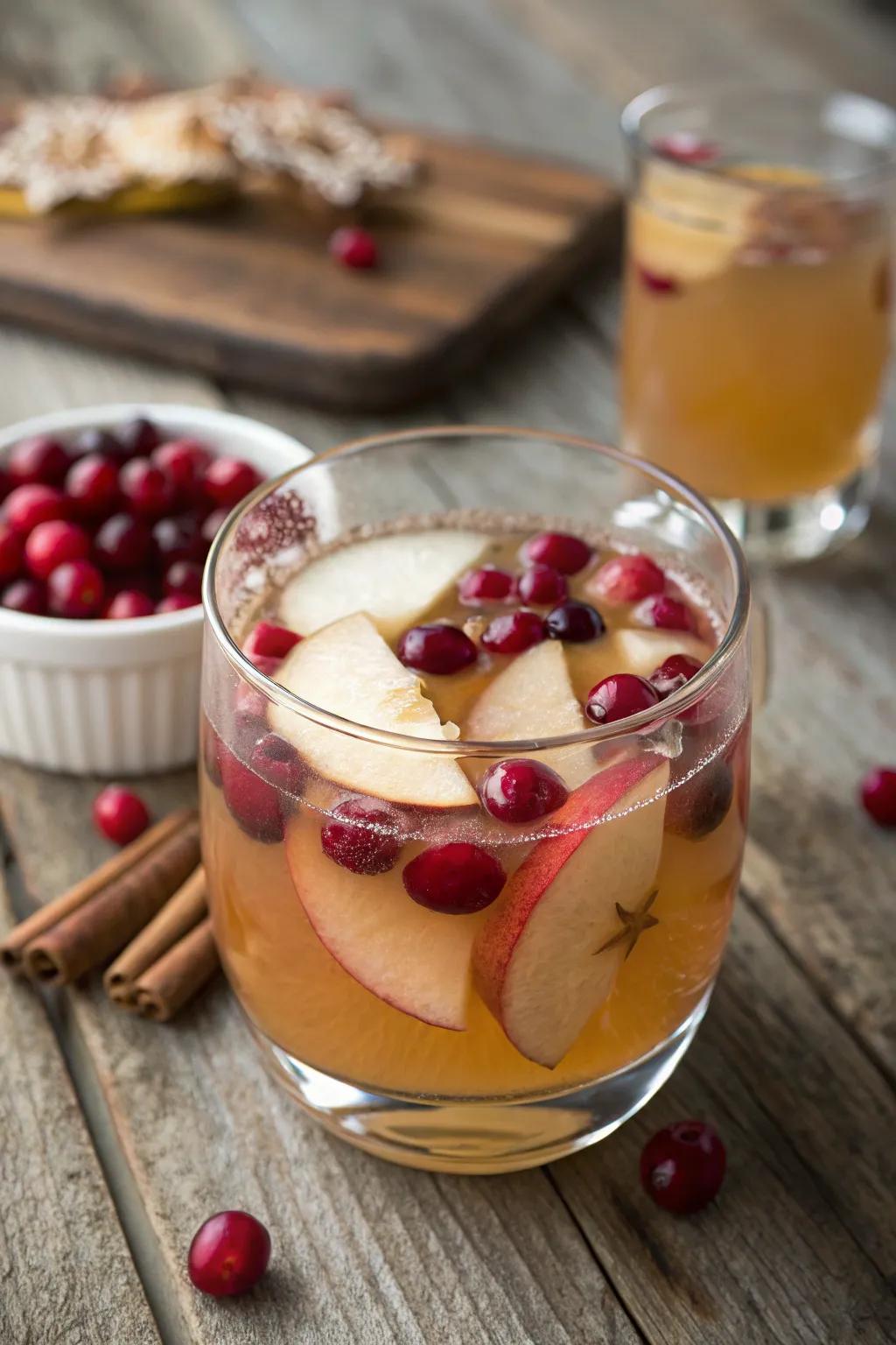 Cranberry-infused apple cider punch for a festive touch.