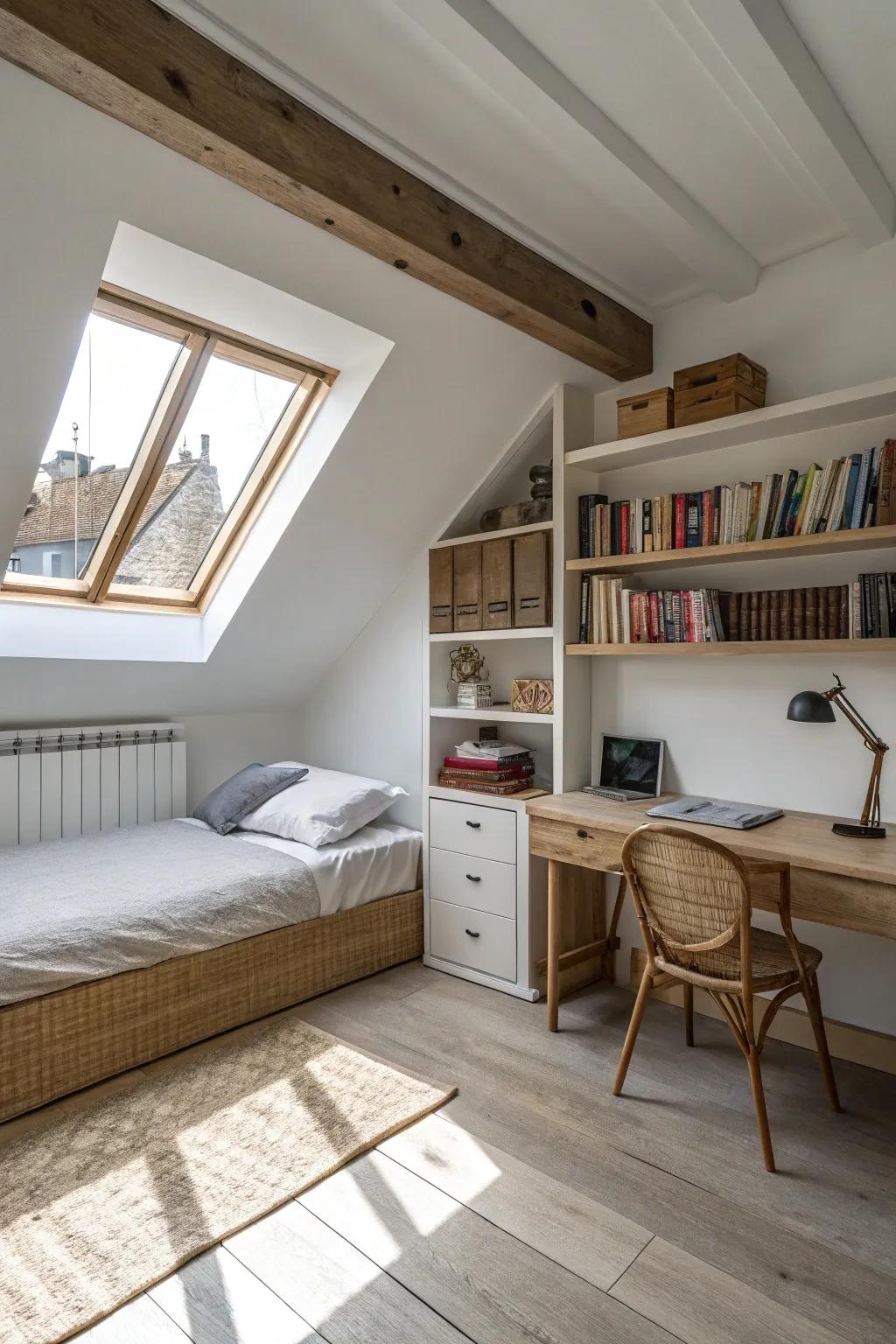 Uncluttered furnishings amplify space and efficiency in your attic.